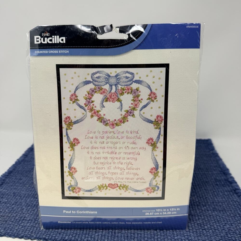 BUCILLA LOVE IS PATIENT Corinthians Wedding Anniversary Counted Cross Stitch Kit
